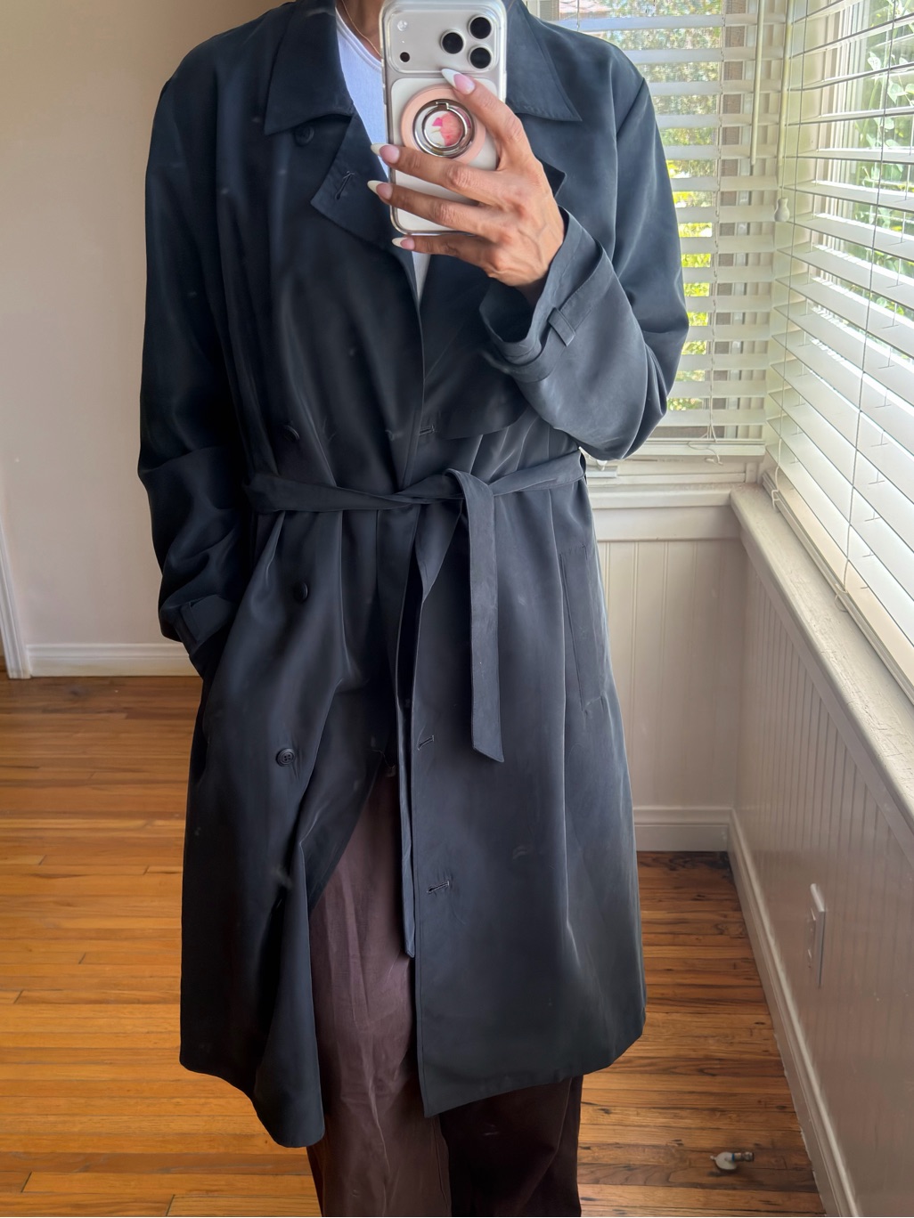 Classic Black Trench Coat With Waist Tie